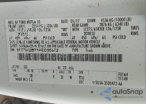 2017 Ford F-250 Lariat из США, поврежденный, VIN 1FT7W2BT1HED55872